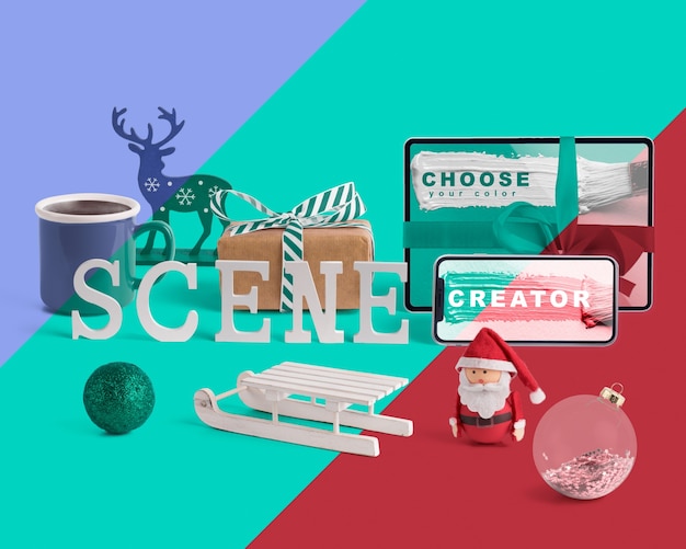 Scene creator mockup with christmas concept