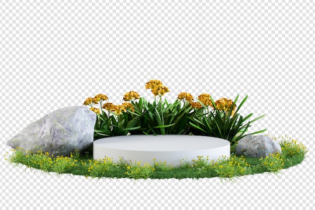 Scene creator of white platform in flowers field