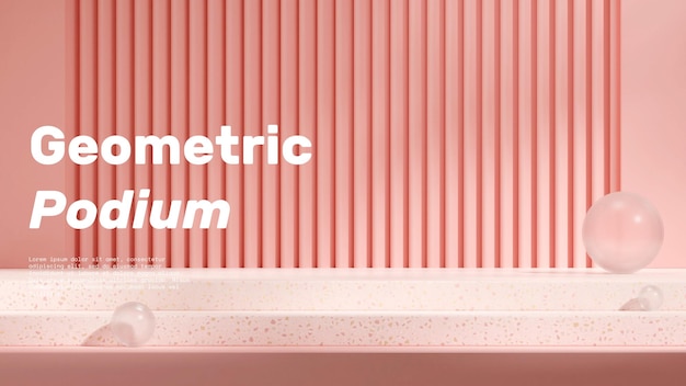 scene template pink terrazzo podium in landscape glass sphere and pink textured wall 3d render