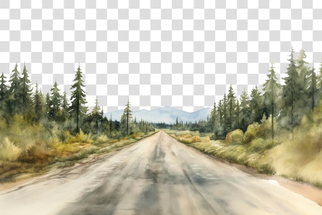 PSD scenic forest road watercolor painting