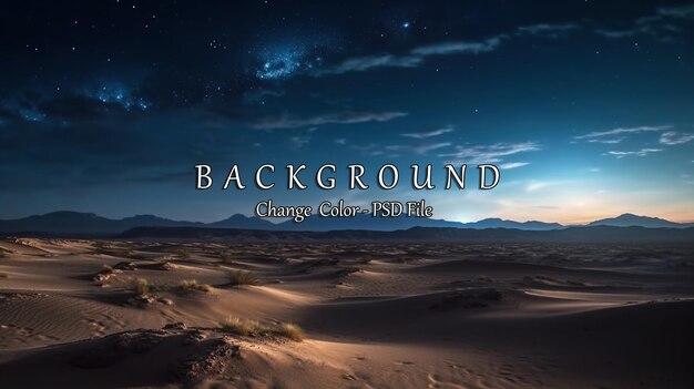 PSD scenic view of sandy desert under starry sky in night ai generated image