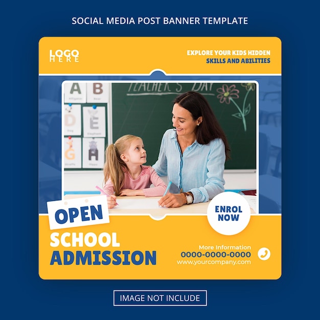 School Admission academy Square Banner education social media post Premium Psd