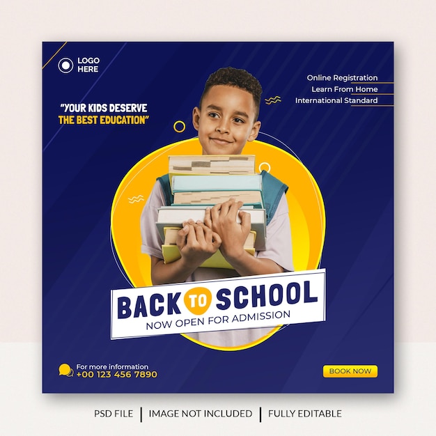 School admission and back to school social media post or banner design Premium Template