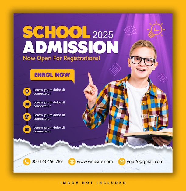 School admission banner social medial post design template