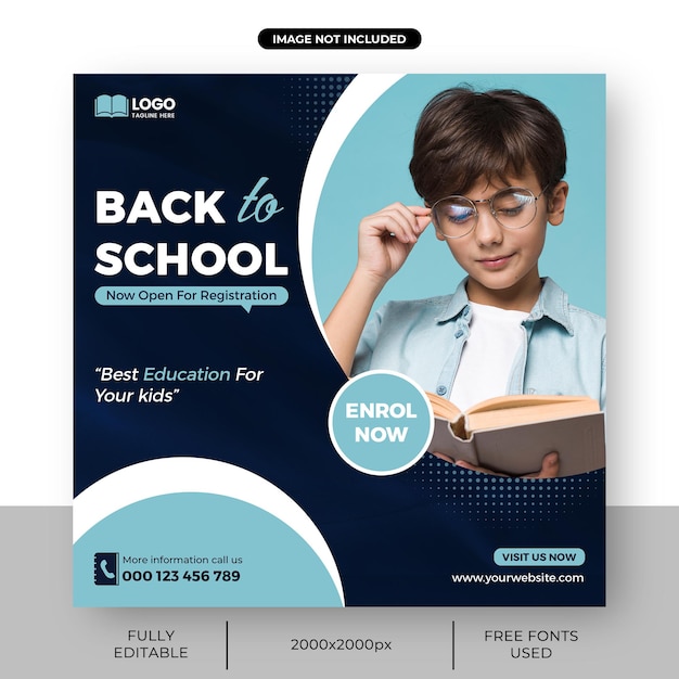 School Admission Banner or Square Admissions Open Social Media Post Template