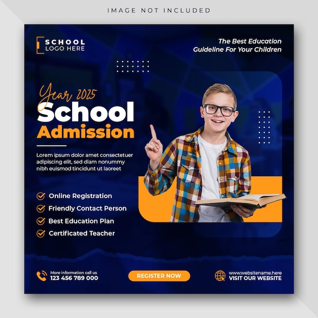 School admission education social media post web banner or instagram square flyer template