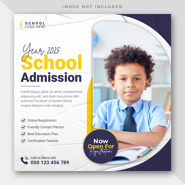 School admission education social media post web banner or instagram square flyer template