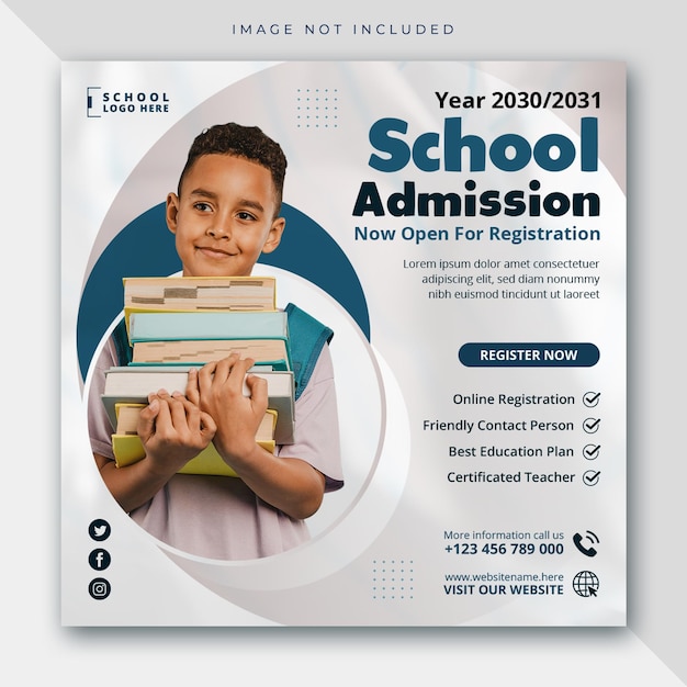 School admission education social media post web banner or instagram square flyer template