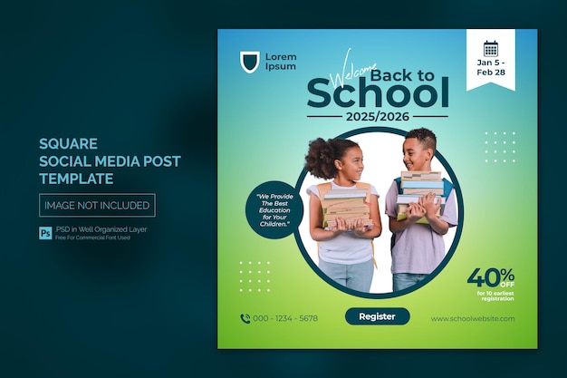 School Admission Education Square Social Media Post Web banner Template