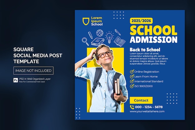 School Admission Education Square Social Media Post Web banner Template