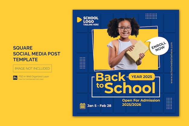 School Admission Education Square Social Media Post Web banner Template