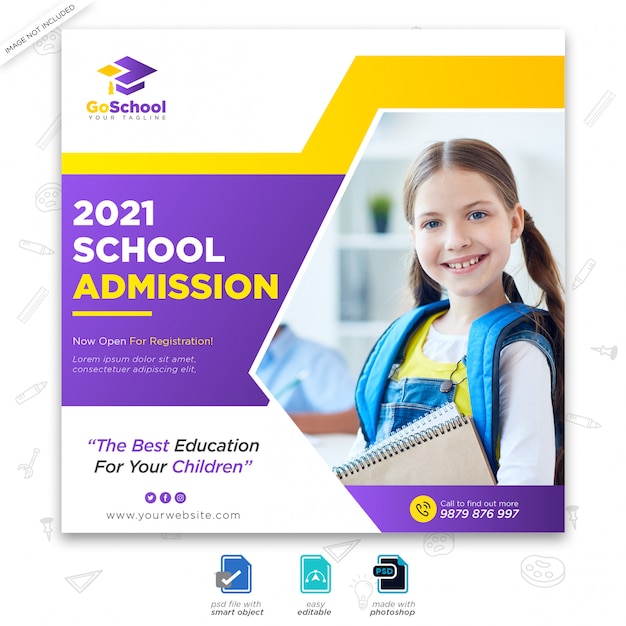 School admission marketing social media post or square flyer template