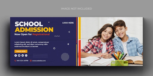 PSD school admission media web banner flyer and facebook cover photo design template