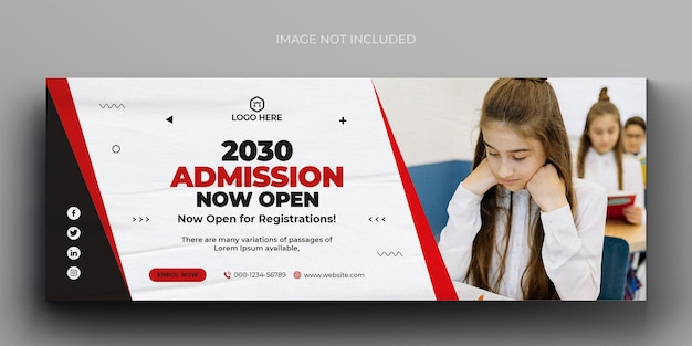 School admission media web banner flyer and facebook cover photo design template