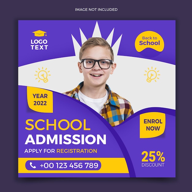 School admission open social media post template design with crown