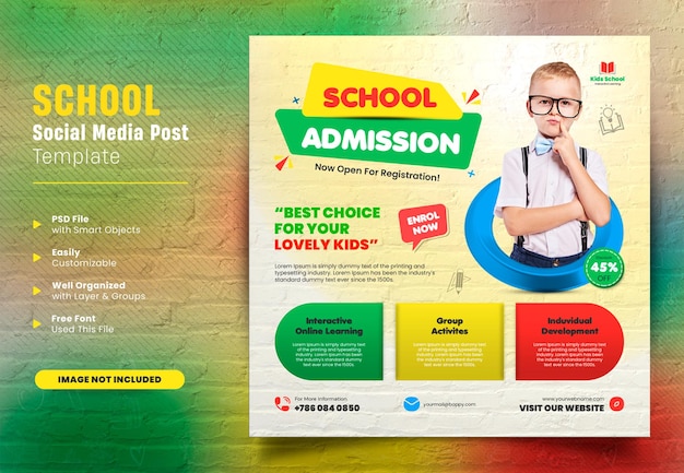 School admission social media creative post or square web banner design