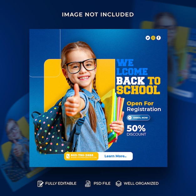 PSD school admission social media instagram post banner template