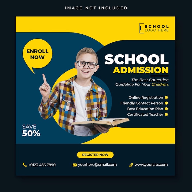 School admission social media post banner or instagram and facebook square flyer template