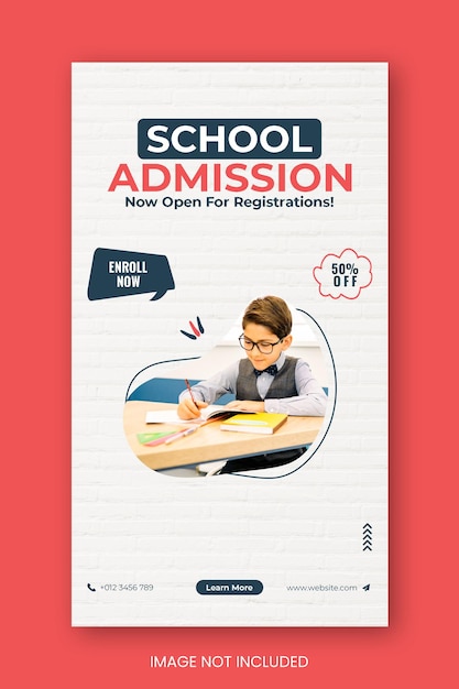 PSD school admission social media post and instagram story template