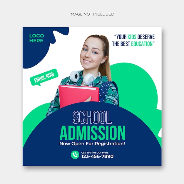 School admission social media post and square flyer template