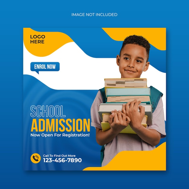 School admission social media post and square flyer template