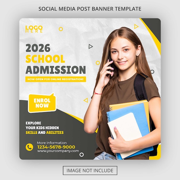 School admission social media post template Free Psd