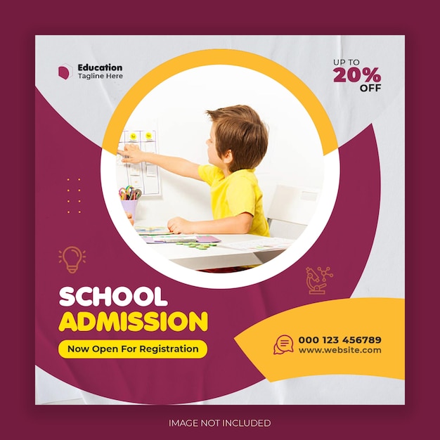 School admission social media post and web banner square flyer template