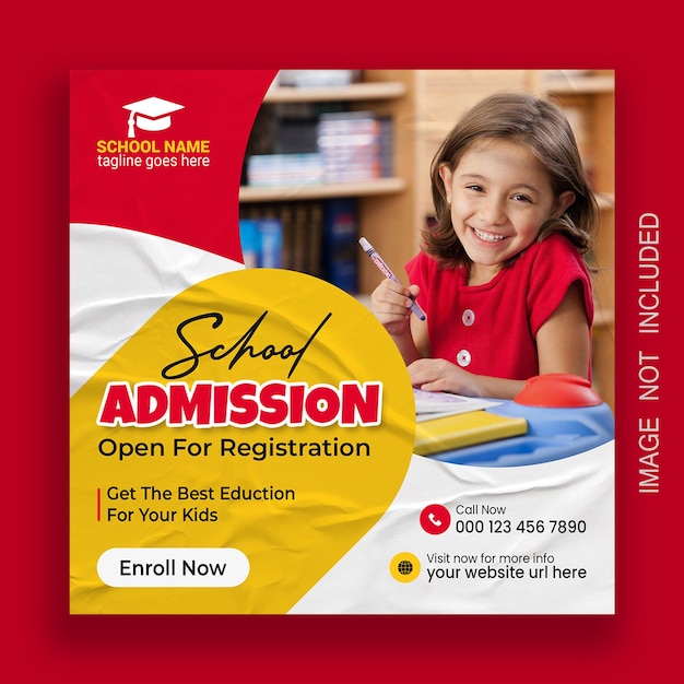 School admission social media post and web banner template PSD file