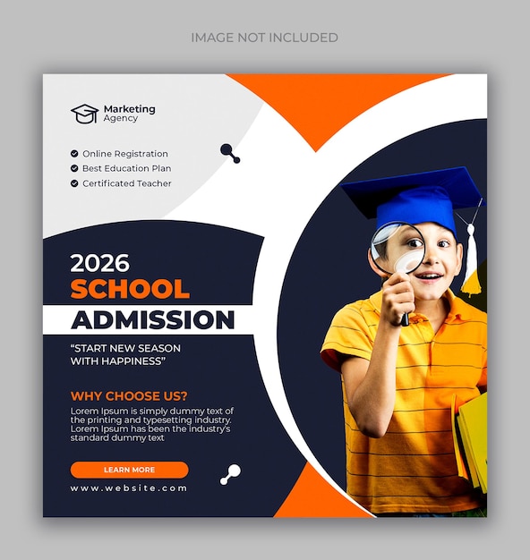 School admission social media post or web banner template