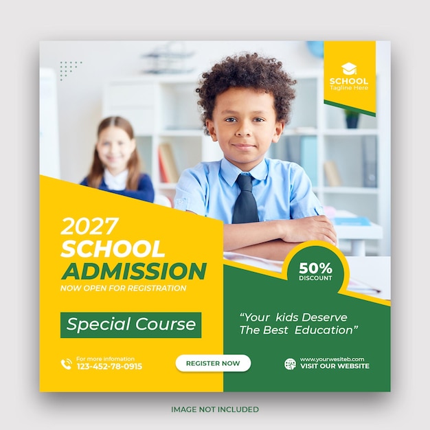 School admission social media post or web banner template