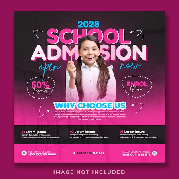 School admission social media post or web banner template