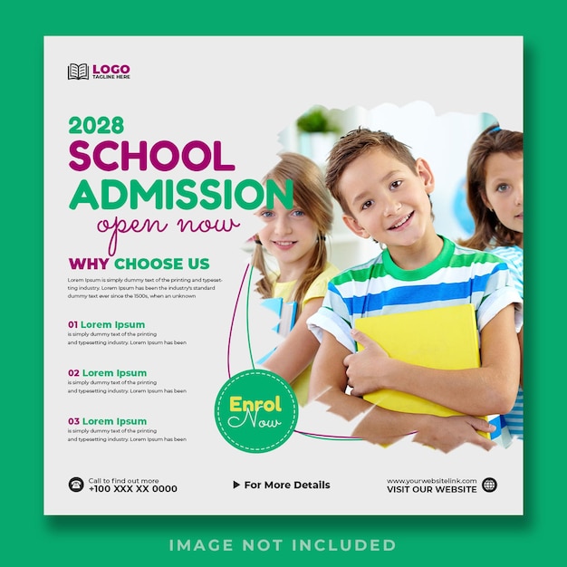 School admission social media post or web banner template