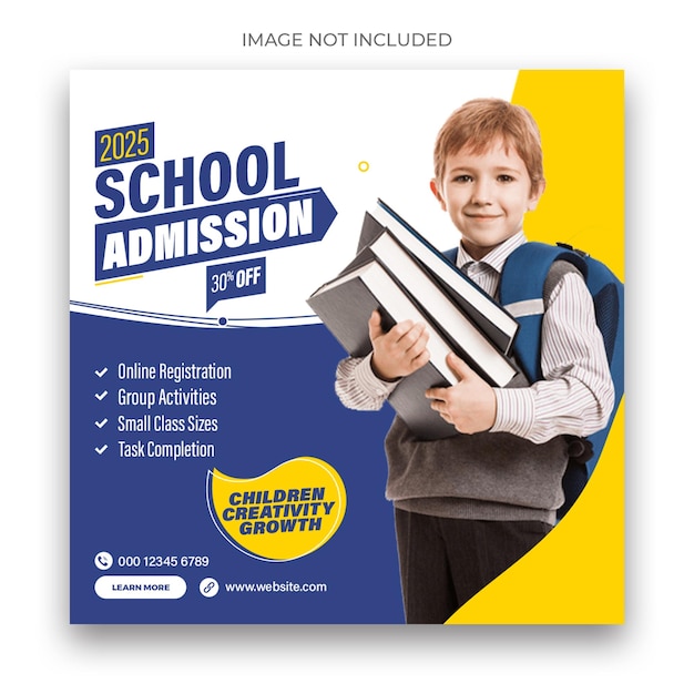 School admission social media post or web banner template