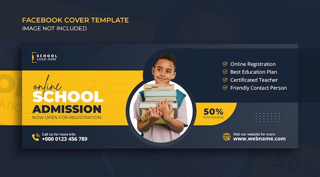 PSD school admission social media web banner and facebook cover photo design template