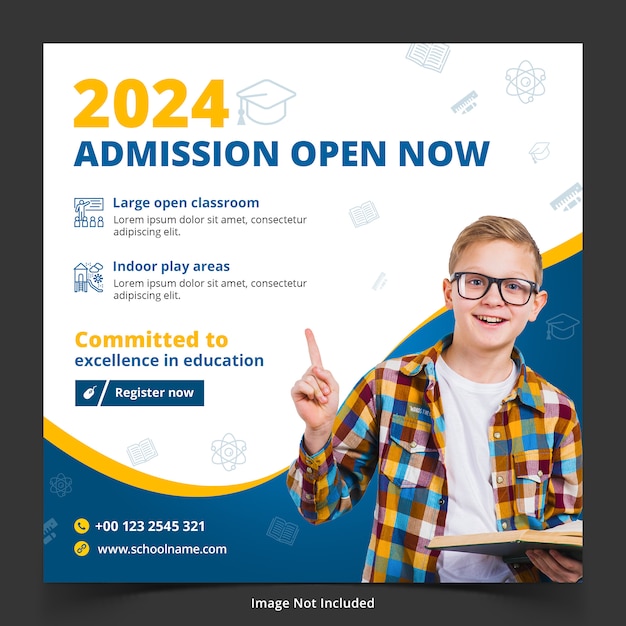 School admission square design template for Instagram post