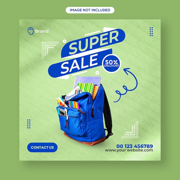 School bag sale social media post template design