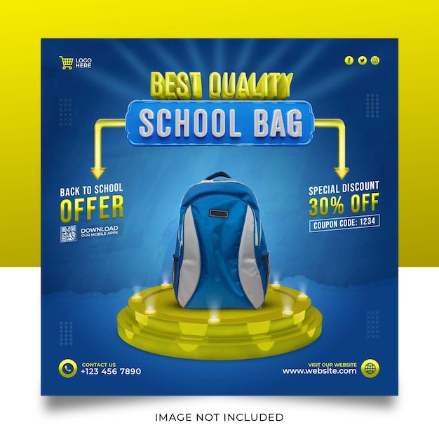 School Bag Social Media Post Banner Template Design