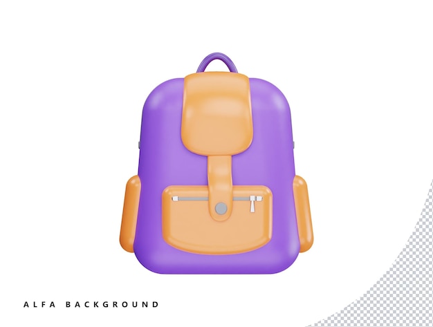 School bag with 3d vector icon cartoon minimal style illustration