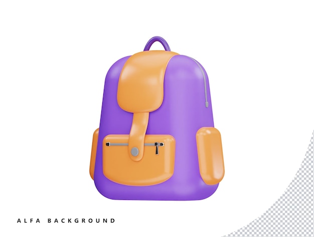 School bag with 3d vector icon cartoon minimal style illustration