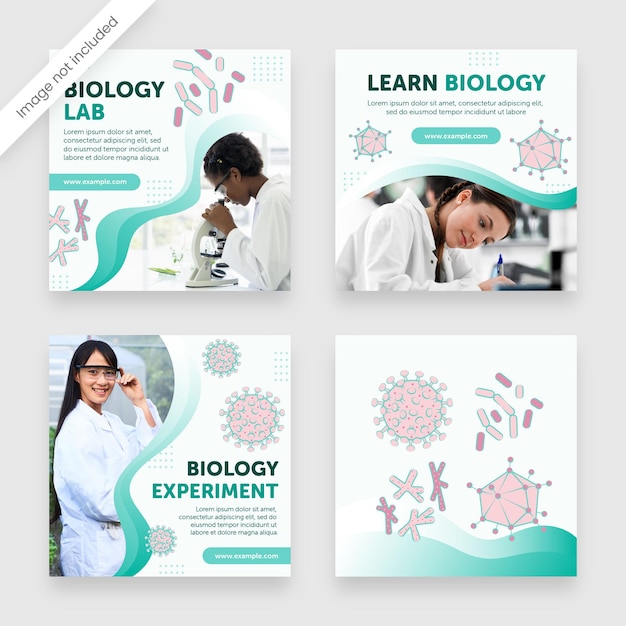 School Biology Science Class Social Media Banner Template with Virus Bacteria Clipart Illustrations