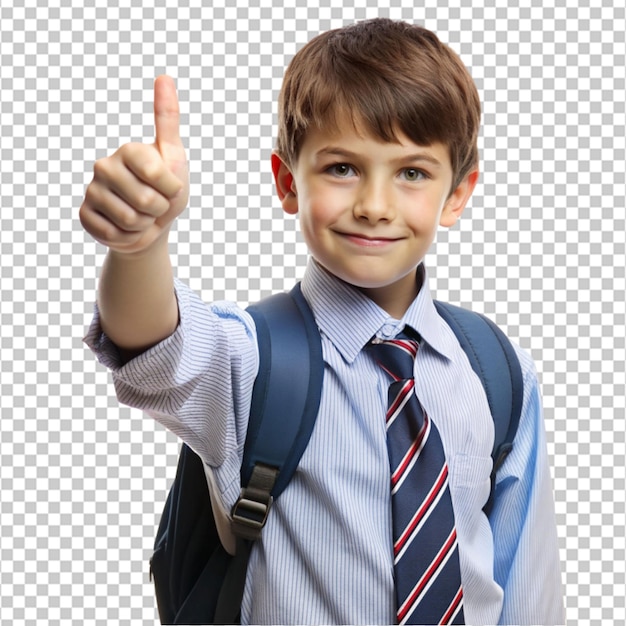 school boy side finger on white background