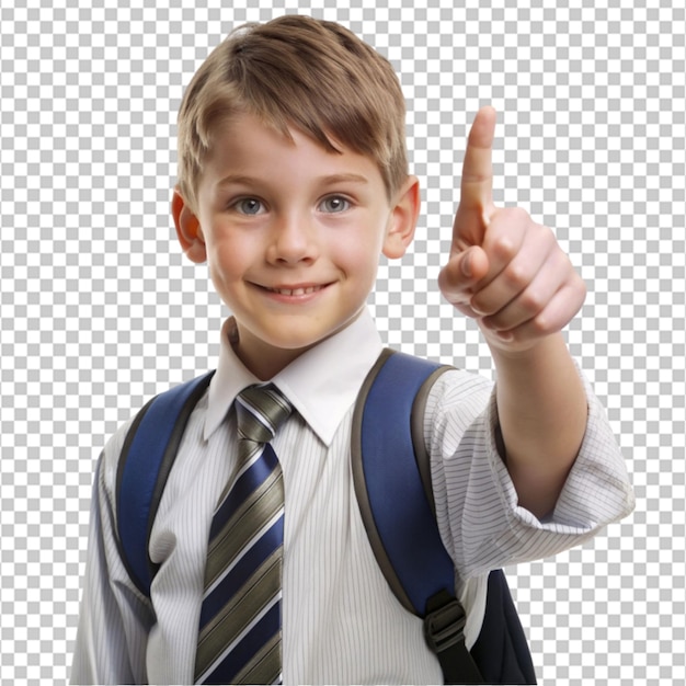 school boy side finger on white background