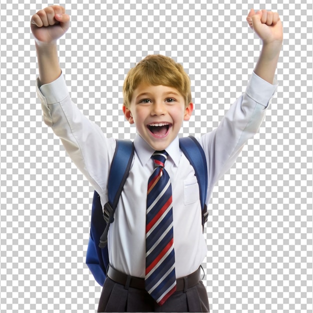 school boy victory on white background