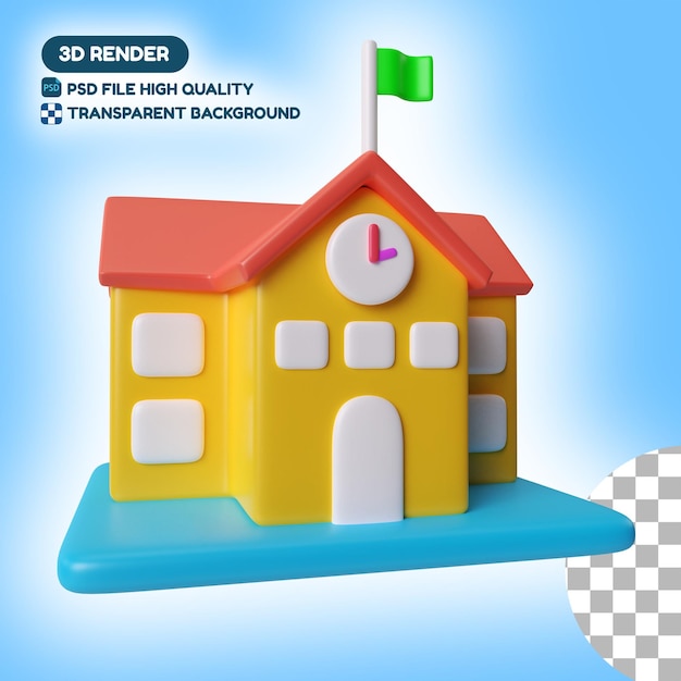 School Building 3D Illustration Icon