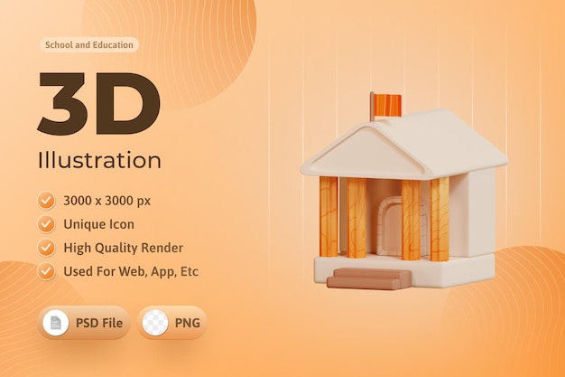 School building Education and school icon 3d Illustration