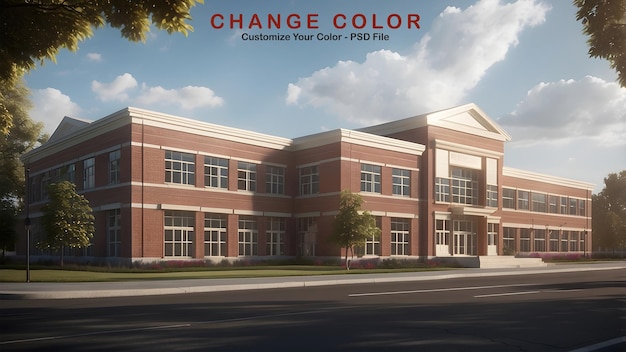 School building exterior design full light red color theme real estate school exterior front