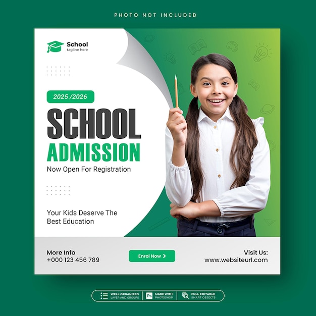 School education admission social media instagram post or banner template