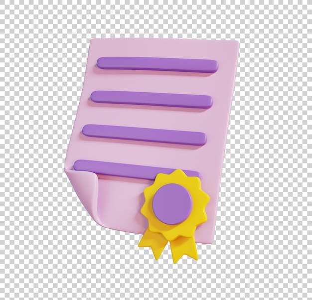 School icon concept Certificate Achievement award diploma and Medal with ribbon isolated 3d