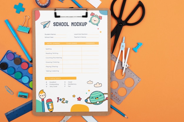 School supplies arrangement flat lay