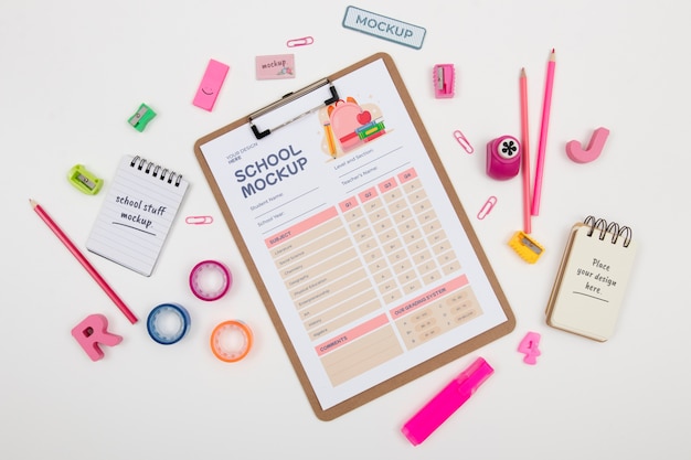 School supplies composition mockup